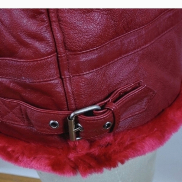 SARA NEW YORK IGL Red Leather Faux Fur Jacket Size 7 X - Picture 5 of 9